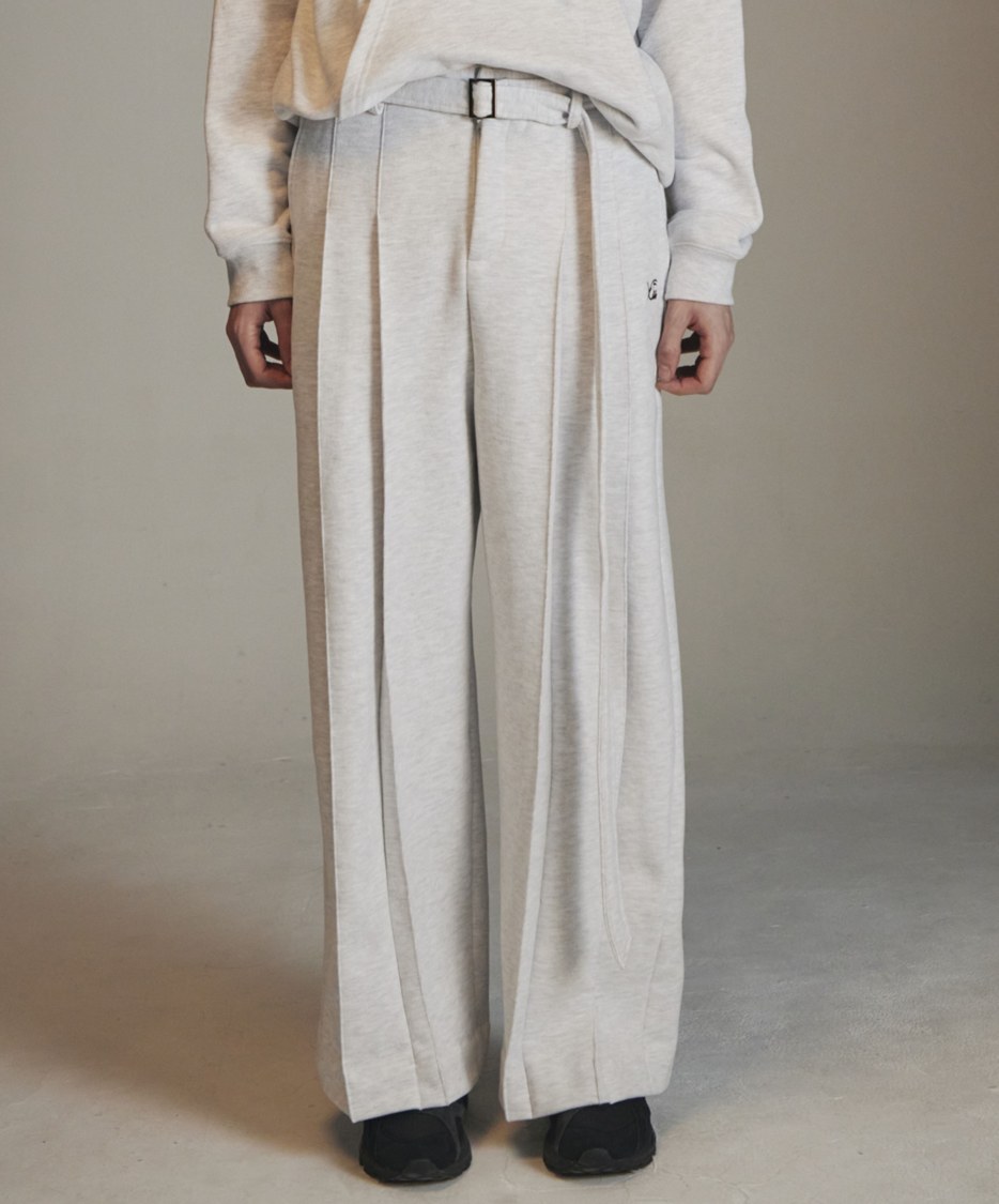 COTTON BELTED PLEATED PANTS 