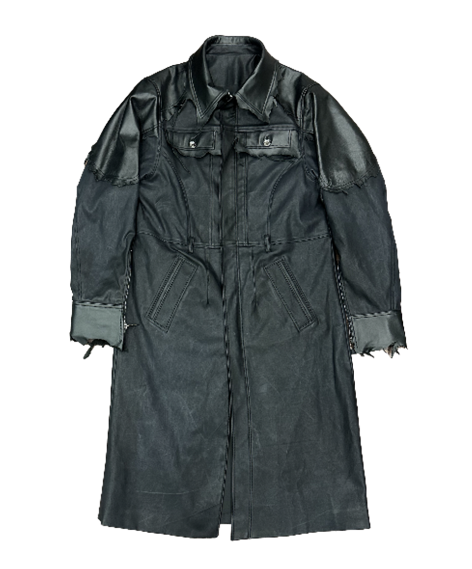 Lambskin Coated Denim Mixed Long Coat