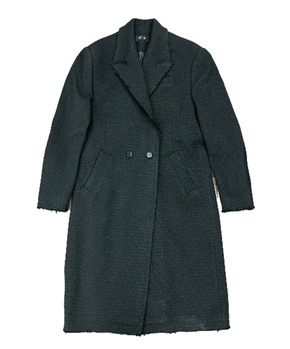 Embossed Raw-edge  Long Double Coat
