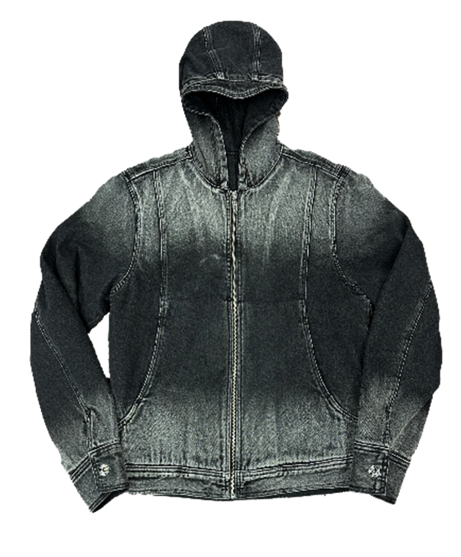 Bleached Denim Hoodie Zip-up Jacket