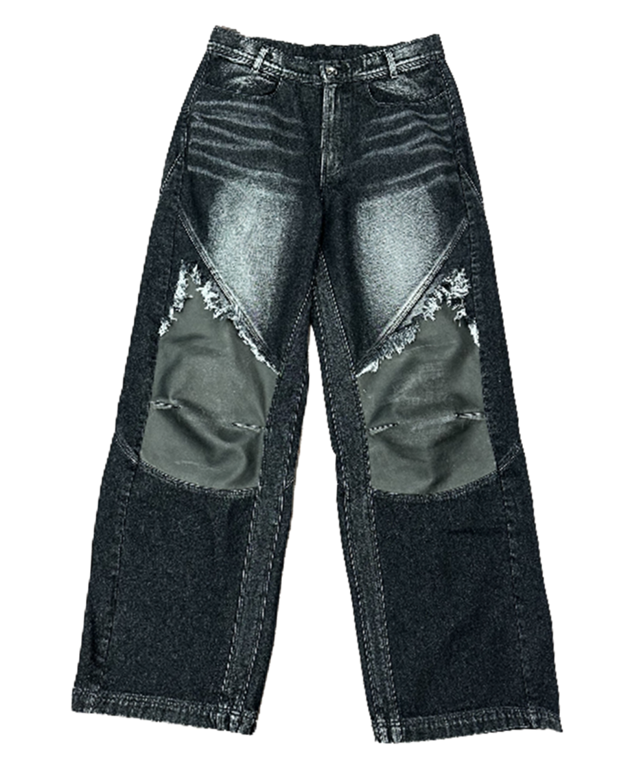 Wide Heavy washing with Leather Pants