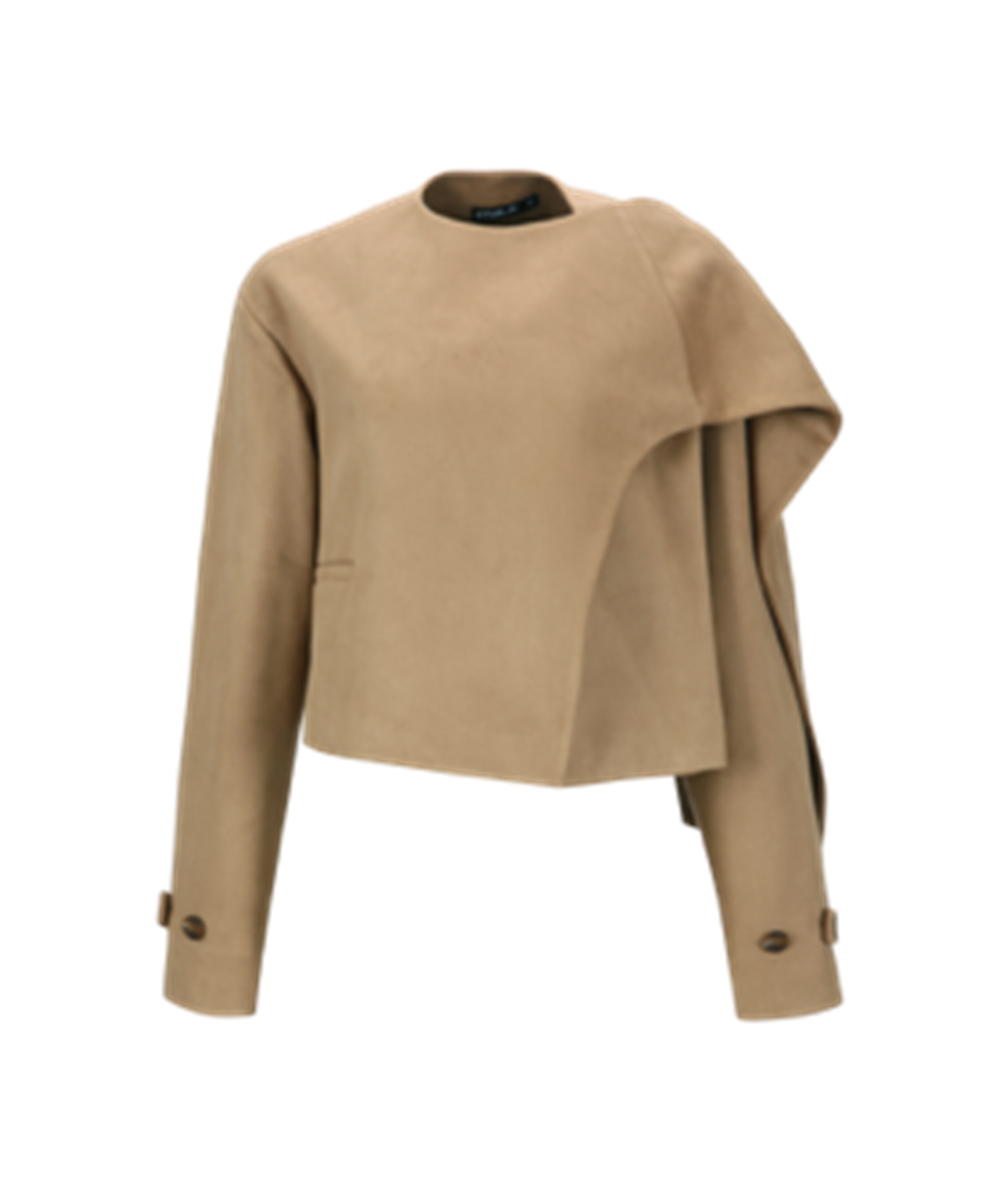 Scarf-Detail Crop Jacket
