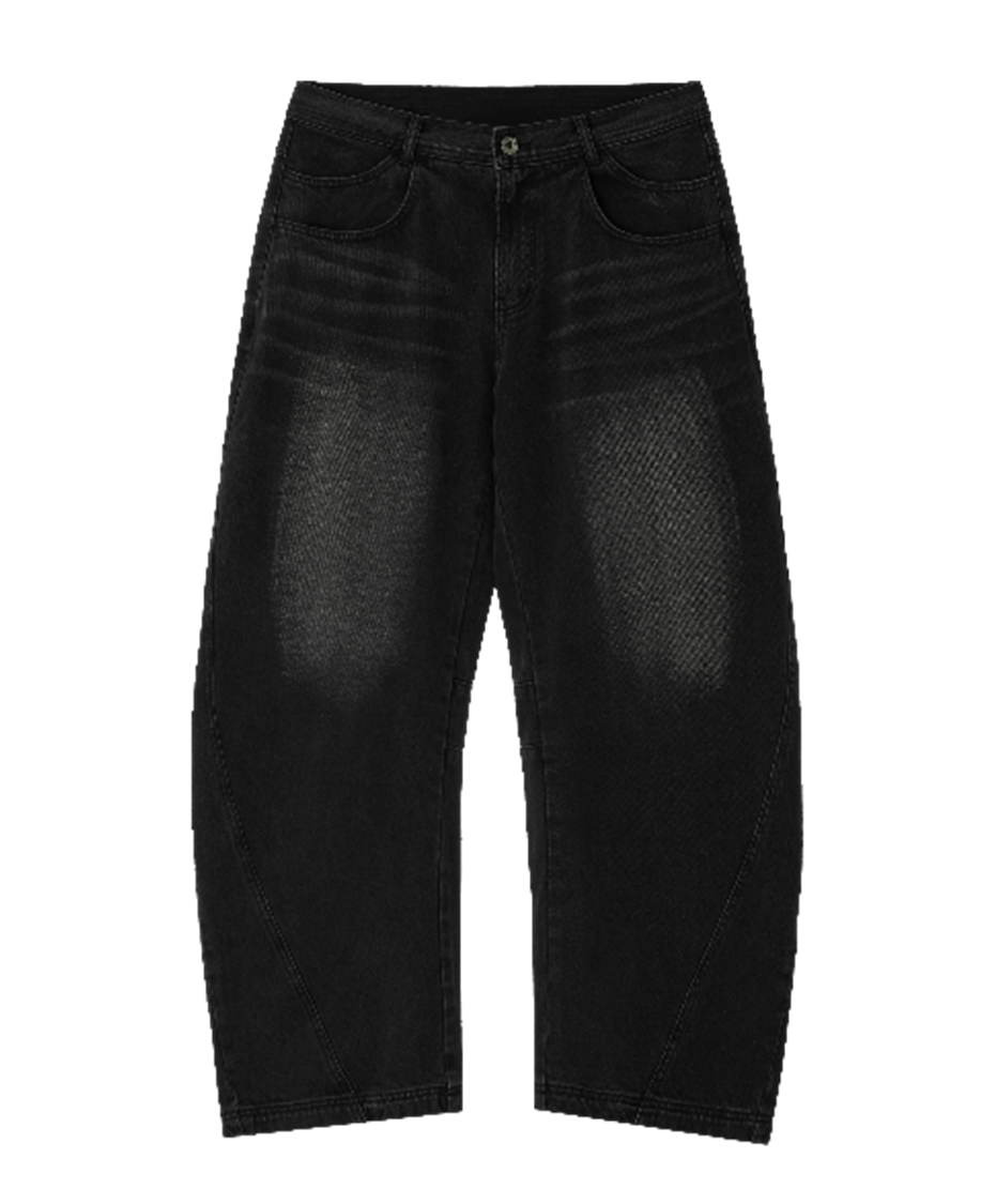 Curved Line Double Pocket Washing Denim Pants