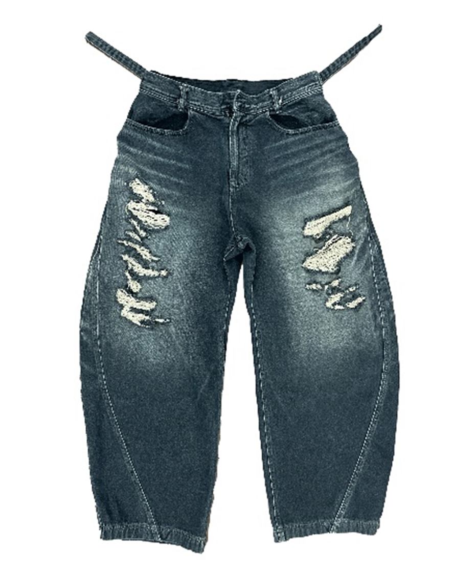 Adjustable Waist Destroyed Denim Pants