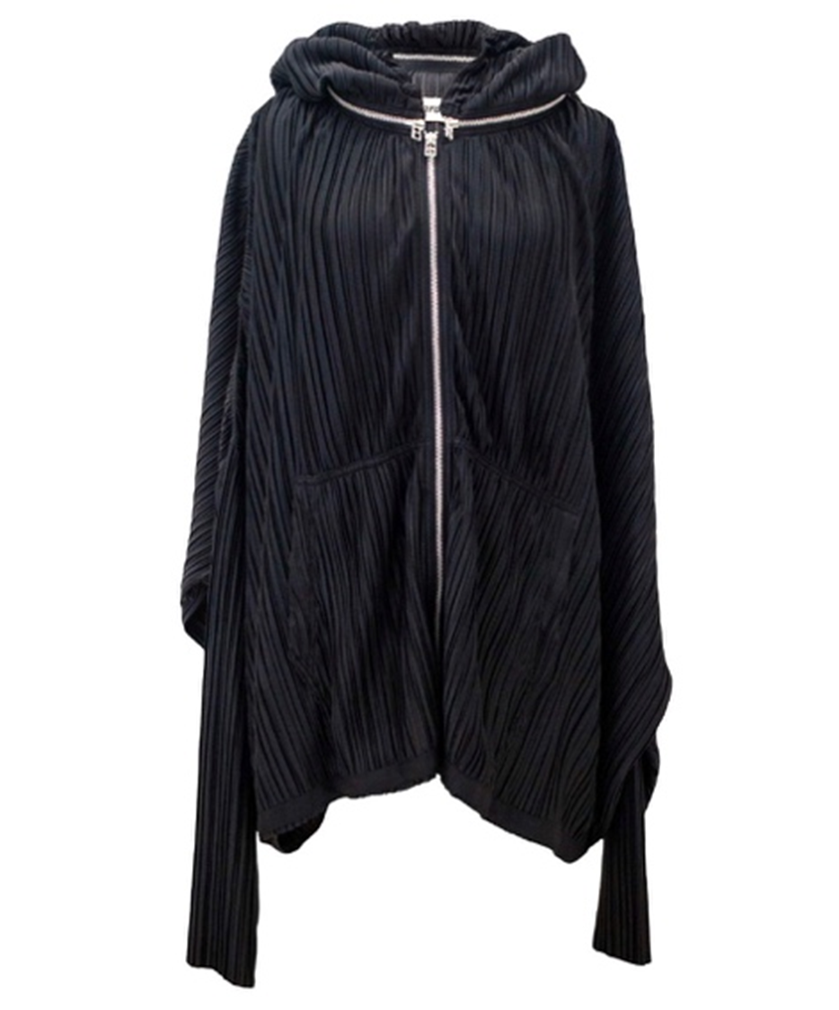 Pleated neck zipper hood jacket