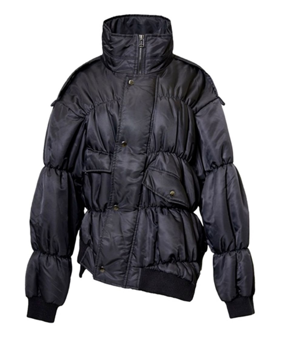 Asymmetrical Curved Pleats Bomber Jacket